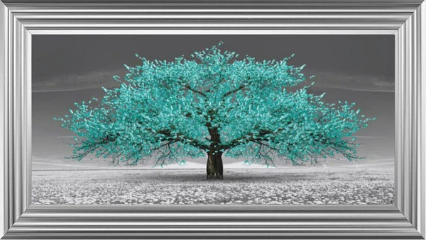Glass Wall Art - Cherry Blossom Tree - Teal