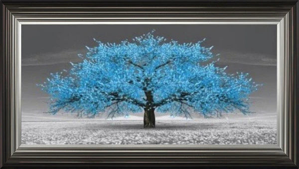 Glass Wall Art - Cherry Blossom Tree - Turquoise