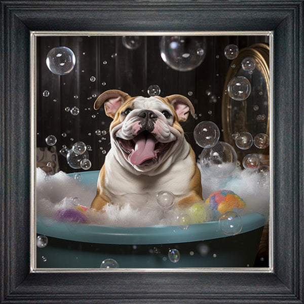 Glass Wall Art - Bubble Bath Brown Bulldog