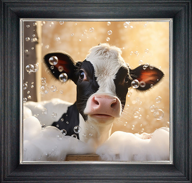Glass Wall Art - Bubble Bath Cow