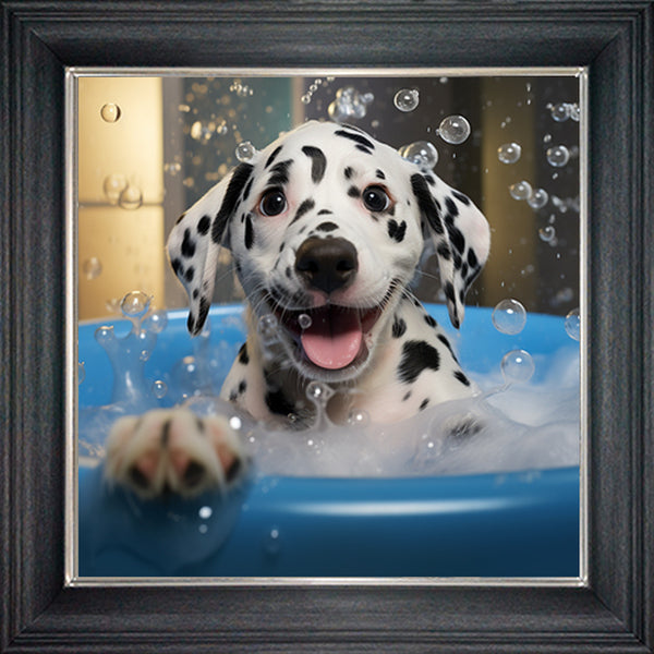 Glass Wall Art - Bubble Bath Dalmation