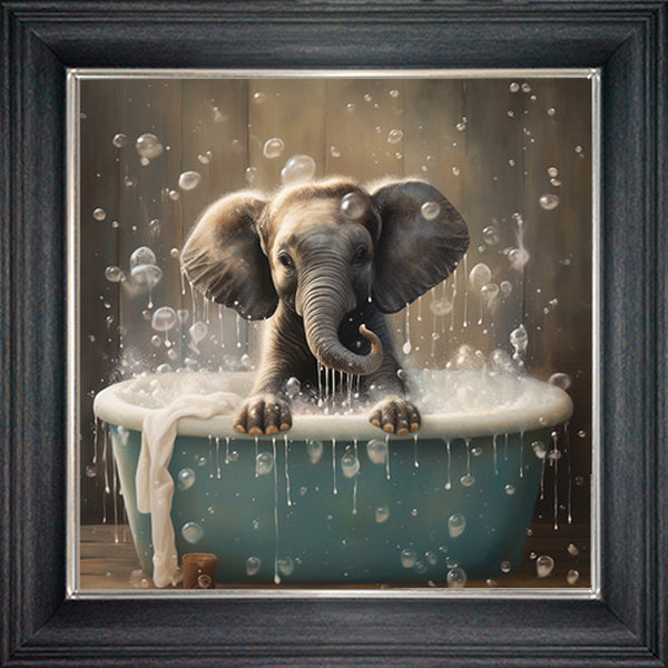 Glass Wall Art - Bubble Bath Elephant