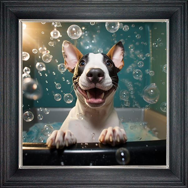 Glass Wall Art - Bubble Bath English Bull Terrior