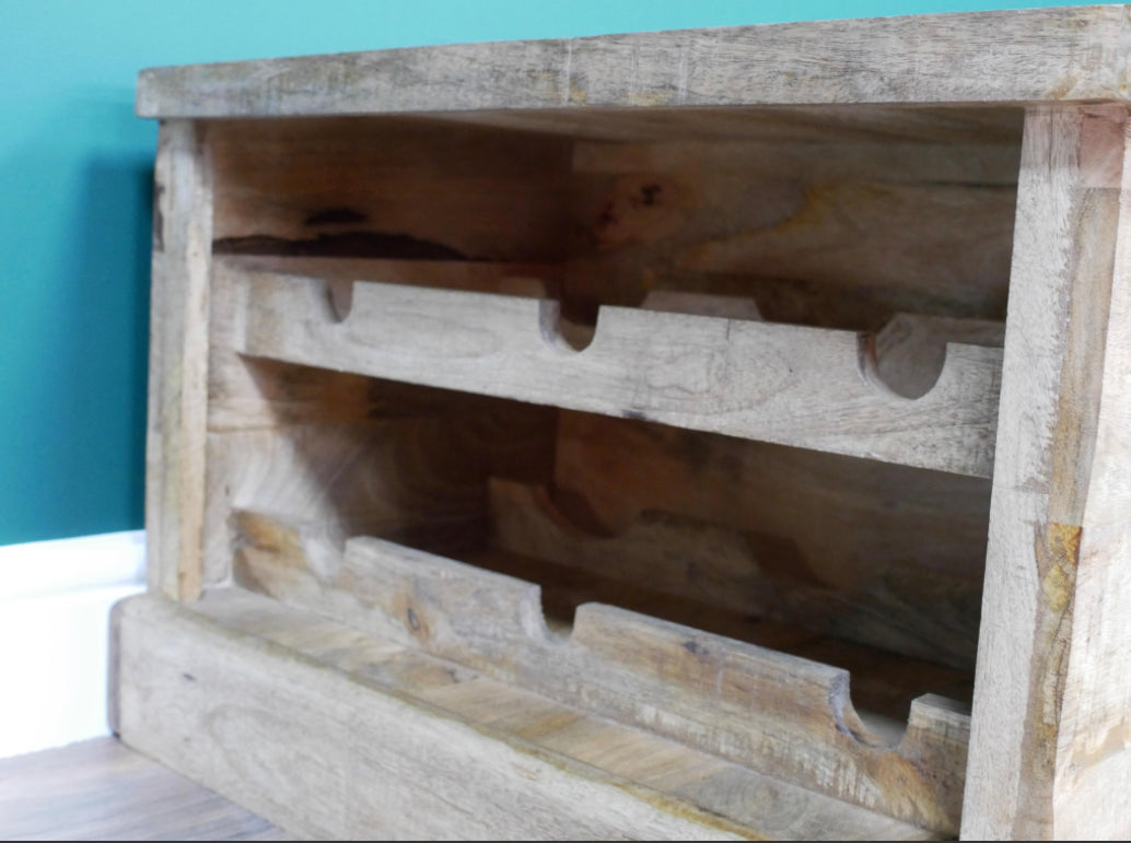 Special Offer - Storage - Trunk with wine bottle storage made from iron and mango wood