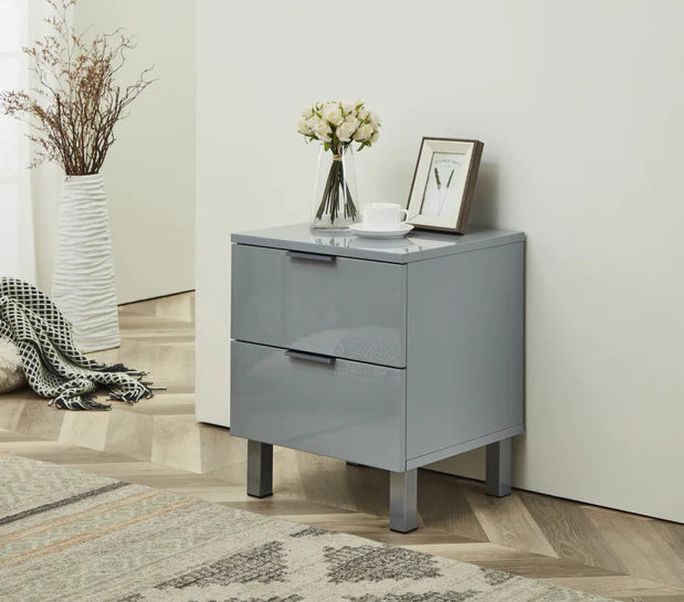 Furniture - High Gloss Grey - Bedside - Milan