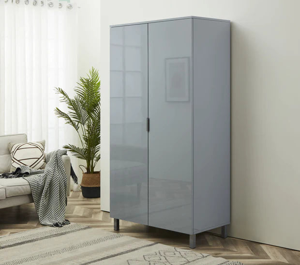 Furniture - High Gloss Grey - 2 Door Wardrobe - Milan
