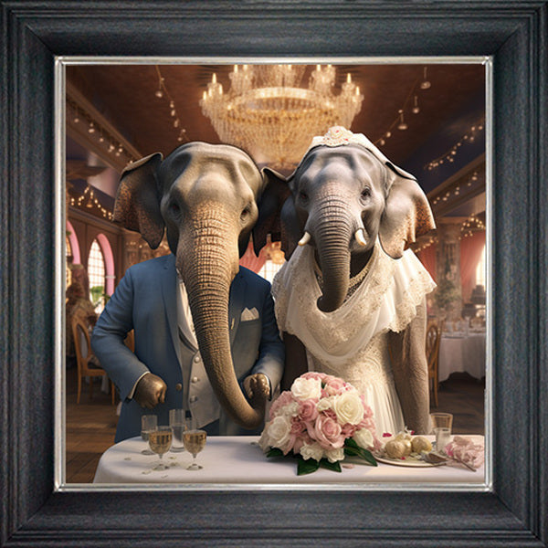 Glass Wall Art - Wedding Day Elephants