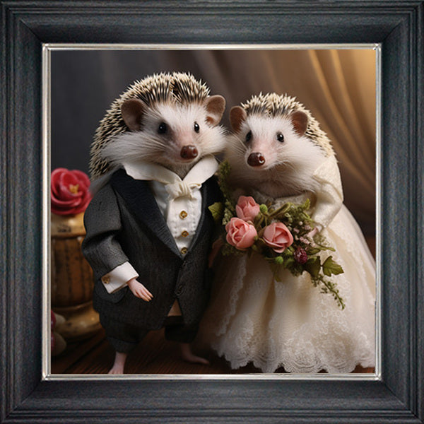 Glass Wall Art - Wedding Day Hedgehogs