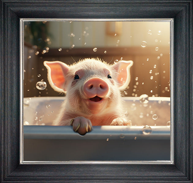Glass Wall Art - Bubble Bath Pig
