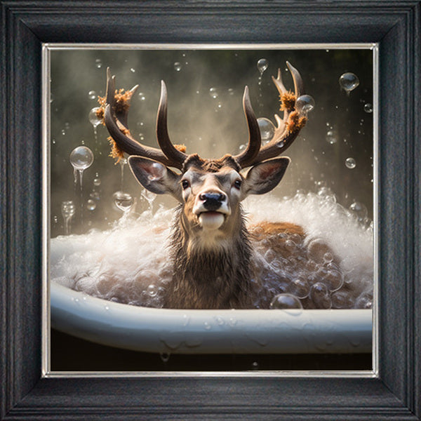 Glass Wall Art - Bubble Bath Stag