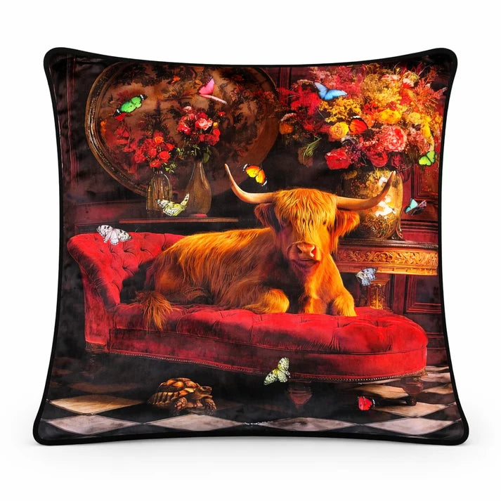 Stately Range Cushion - Curiosity Highland Cow