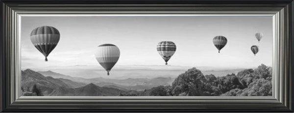 Glass Wall Art - Hot Air Balloon Adventure - Black and White