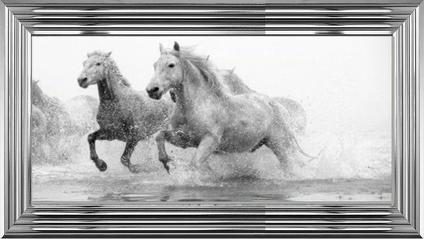 Glass Wall Art - White Horses