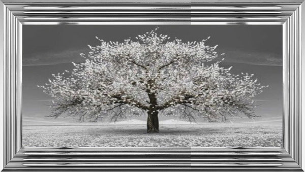 Glass Wall Art - Cherry Blossom Tree - White