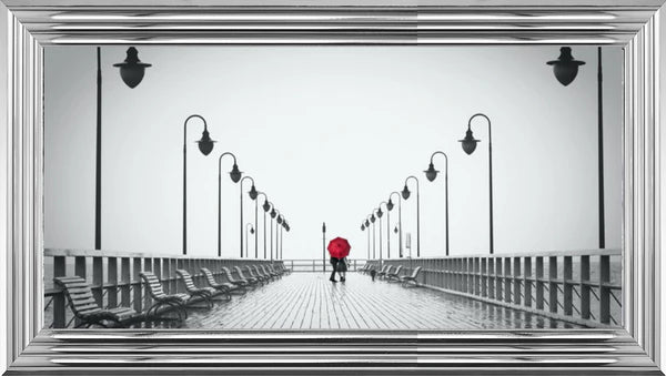 Glass Wall Art - Strolling On The Pier