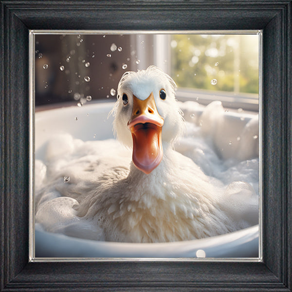 Glass Wall Art - Bubble Bath Goose