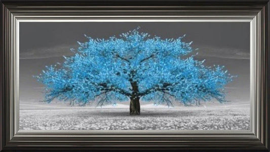 Glass Wall Art  -  Cherry Blossom Tree - Turquoise
