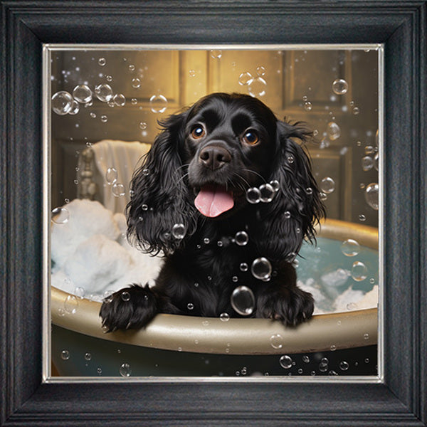 Glass Wall Art Bubble Bath Cocker Spaniel