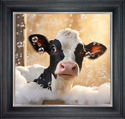 Glass Wall Art  -  Bubble Bath Cow