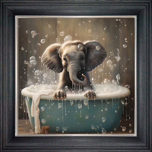 Glass Wall Art  -  Bubble Bath Elephant