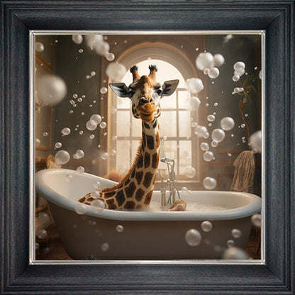 Glass Wall Art  -  Bubble Bath Giraffe