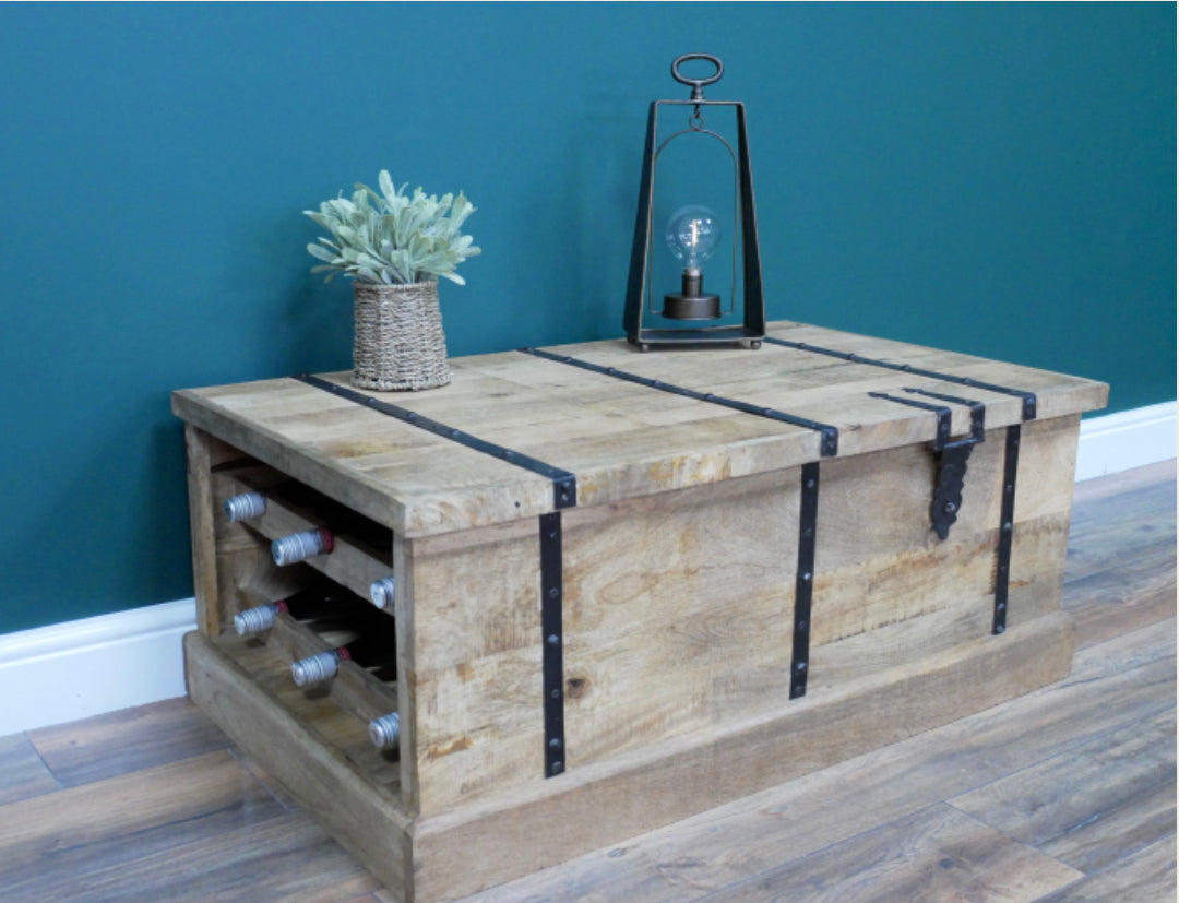 Special Offer  -  Storage  -  Trunk with wine bottle storage  made from iron and mango wood