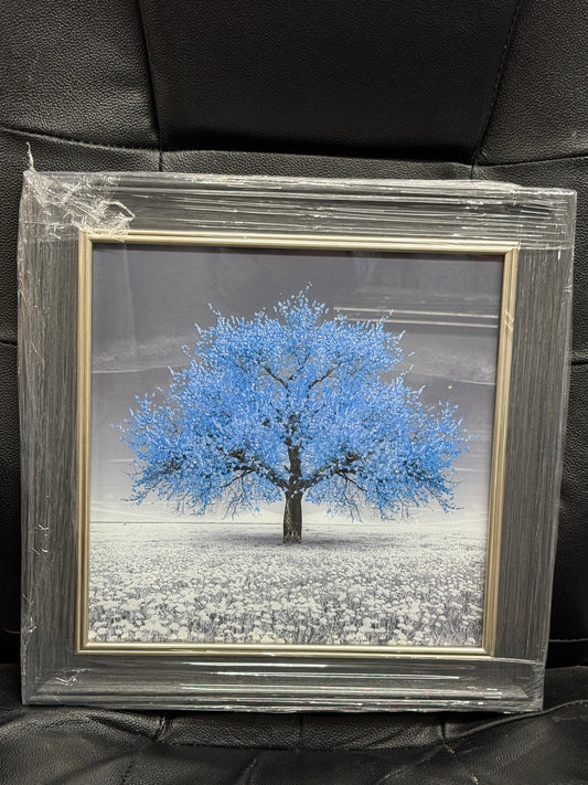 Glass Wall Art - Cherry Tree  (Blue)