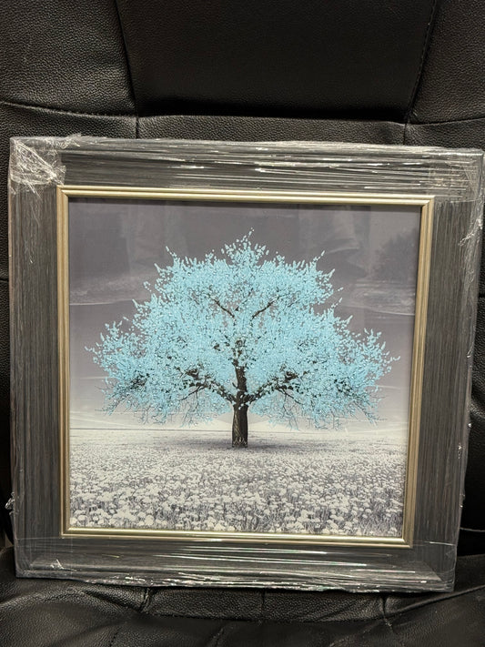 Glass Wall Art - Mini Cherry Tree (Light Blue)  -  Framed Wall Art