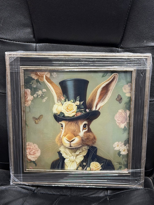 Glass Wall Art - Dressed up Rabbit