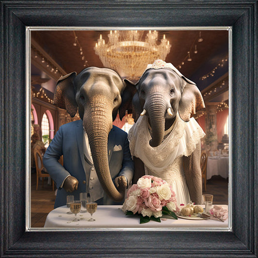 Glass Wall Art  -  Wedding Day Elephants