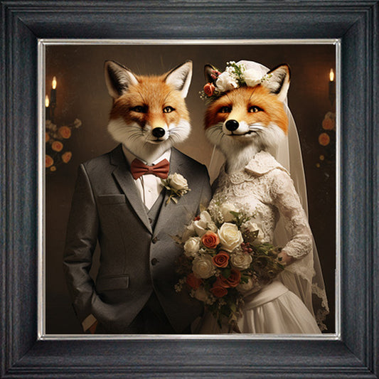 Glass Wall Art  -  Wedding Day Foxes