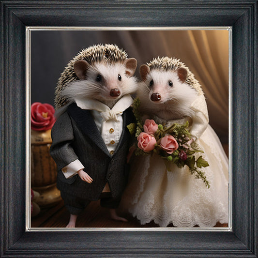 Glass Wall Art  -  Wedding Day Hedgehogs