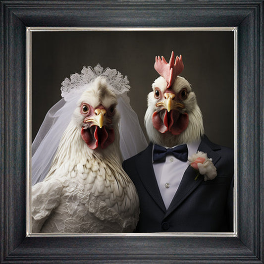 Glass Wall Art  -  Wedding Day Hen & Cockerall