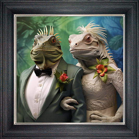 Glass Wall Art  -  Wedding Day Iguana