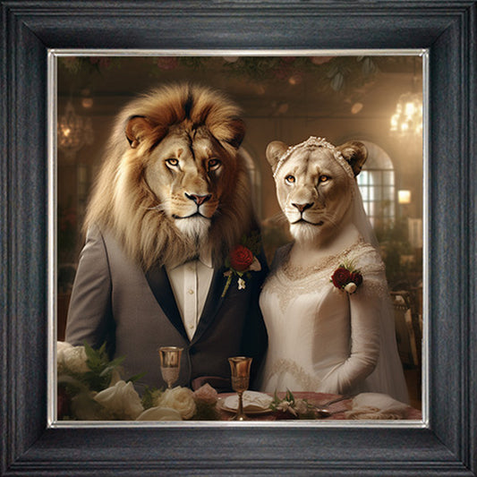 Glass Wall Art  -  Wedding Day Lioness & Lion