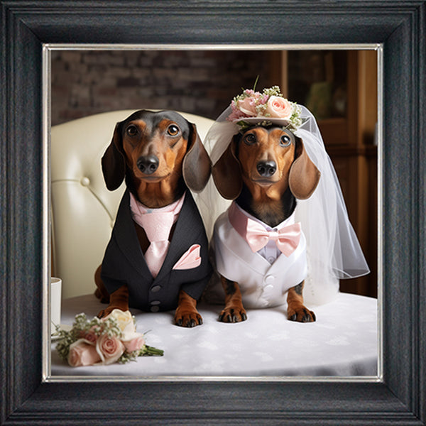 Glass Wall Art  -  Wedding Day Sausage Dogs