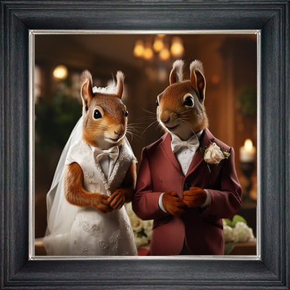 Glass Wall Art  -  Wedding Day Red Squirrels