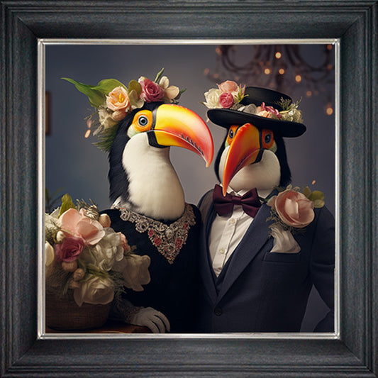 Glass Wall Art  -  Wedding Day Toucans