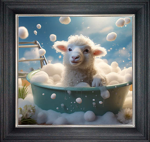 Glass Wall Art  -  Bubble Bath Sheep