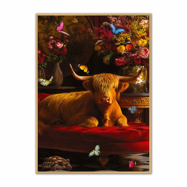 Stately Range  -  Curiosity Highland Cow  -  Framed Wall Art
