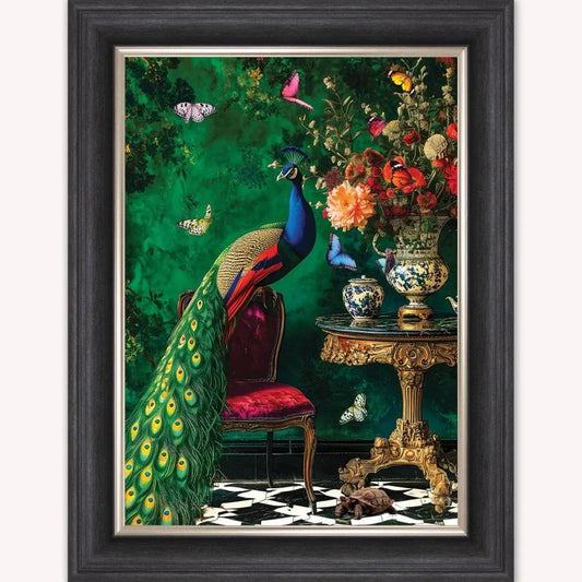 Stately Range  -  Curiosity Peacock  -  Framed Wall Art