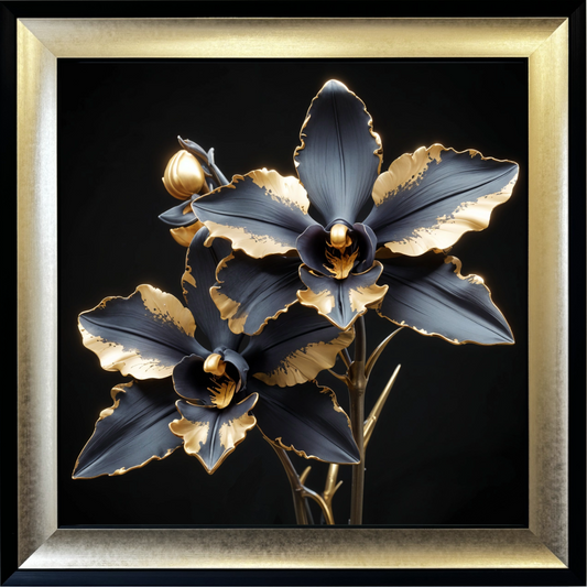 Black & Gold Orchid Floral Wall Art