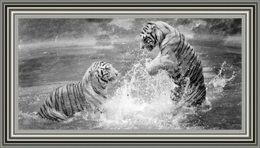 Glass Wall Art  -  Splashing Tigers
