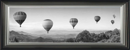 Glass Wall Art  -  Hot Air Balloon Adventure - Black and White