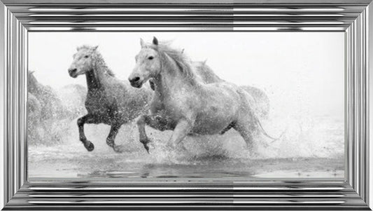 Glass Wall Art  -  White Horses
