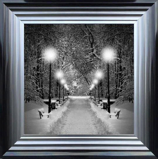 Glass Wall Art  -  Winters Eve - Black and White