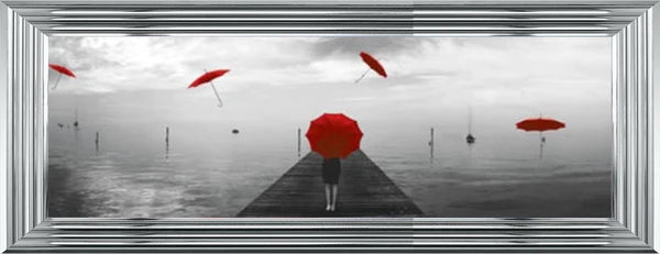 Glass Wall Art  -  Red Umbrellas