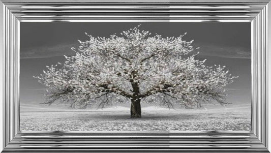 Glass Wall Art  -  Cherry Blossom Tree - White