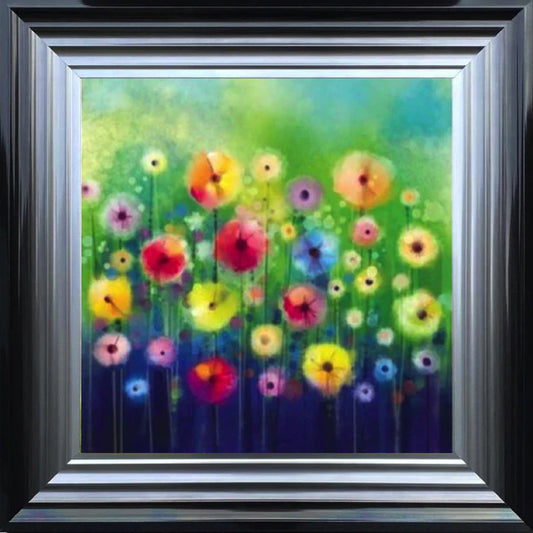 Glass Wall Art  -  Multicoloured Poppies