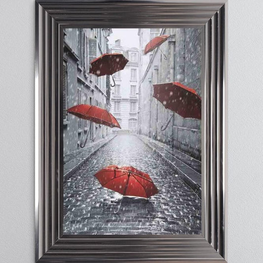 Umbrellas On The Street  -  Red